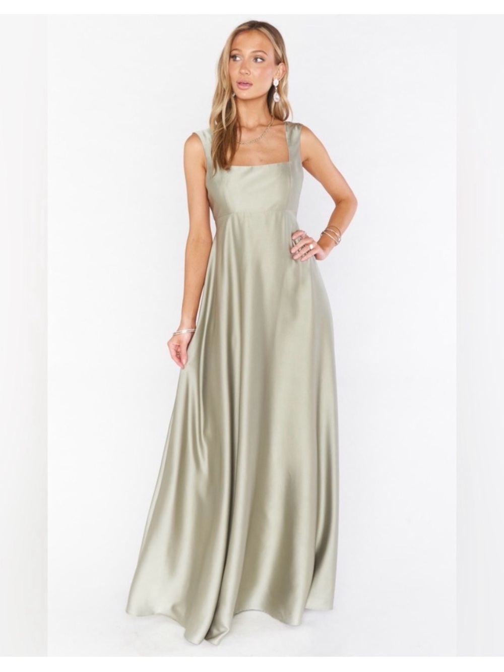 Show Me Your MuMu Olive Green Satin Maxi Dress Madi Gown Size L